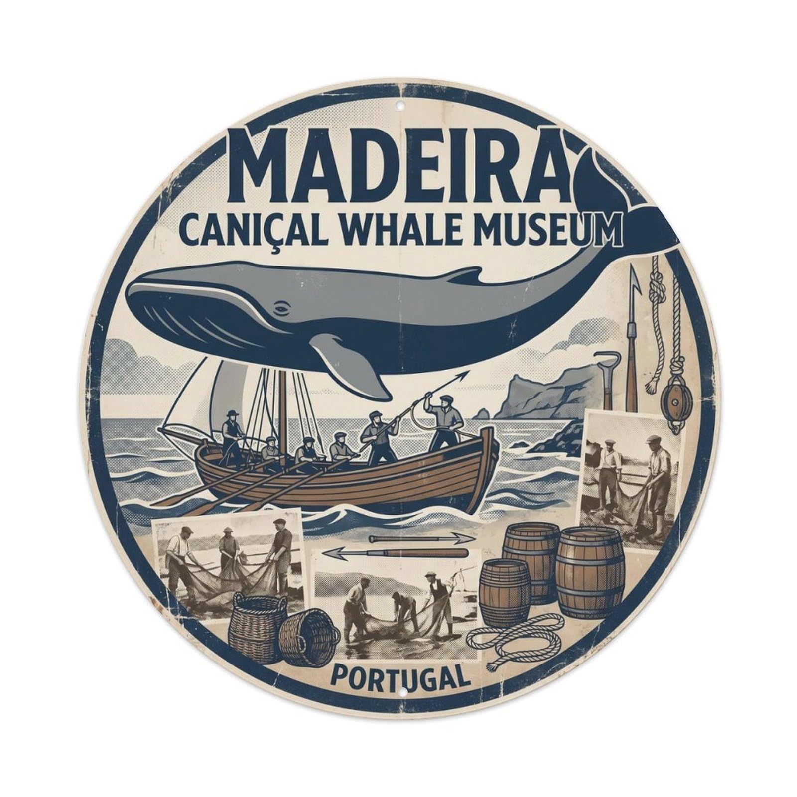 Olhnbad Style Portugal Madeira Canical Whale Marine Wildlife Metal Tin Sign