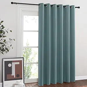NICETOWN Blackout Curtain for Sliding Door, Patio Door Curtains, Grommet Thermal Insulated Room Divider Curtain Drape for Living Room/Bedroom (Greyish Blue, W80 x L84, 1 Panel)