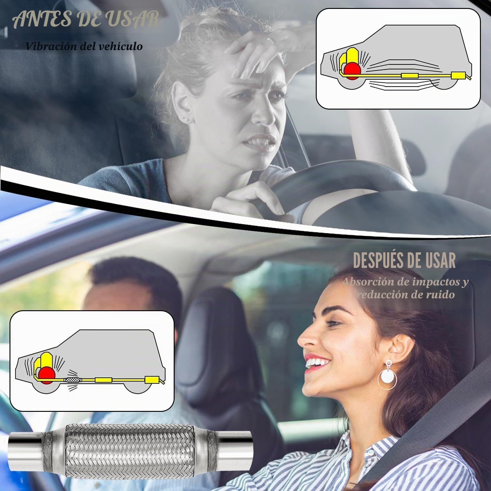 LPZMPZ Tubo de escape flexible de 45 x 200 x 300 mm, tubo corrugado de acero inoxidable, tubo flexible, tubo de escape, tubo de escape, tubo flexible de reparación, universal, con 2 abrazaderas