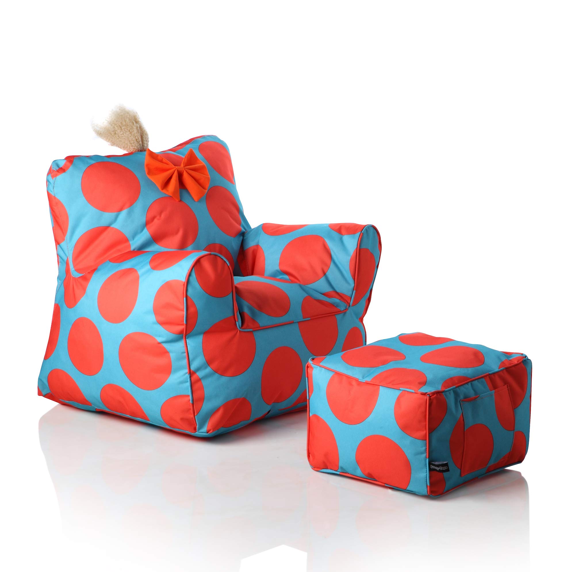 Sweety Toys 12145 Kindersessel Set mit Hocker türkis mit orangen Punkten-Indoor/Outdoor-Waterproof