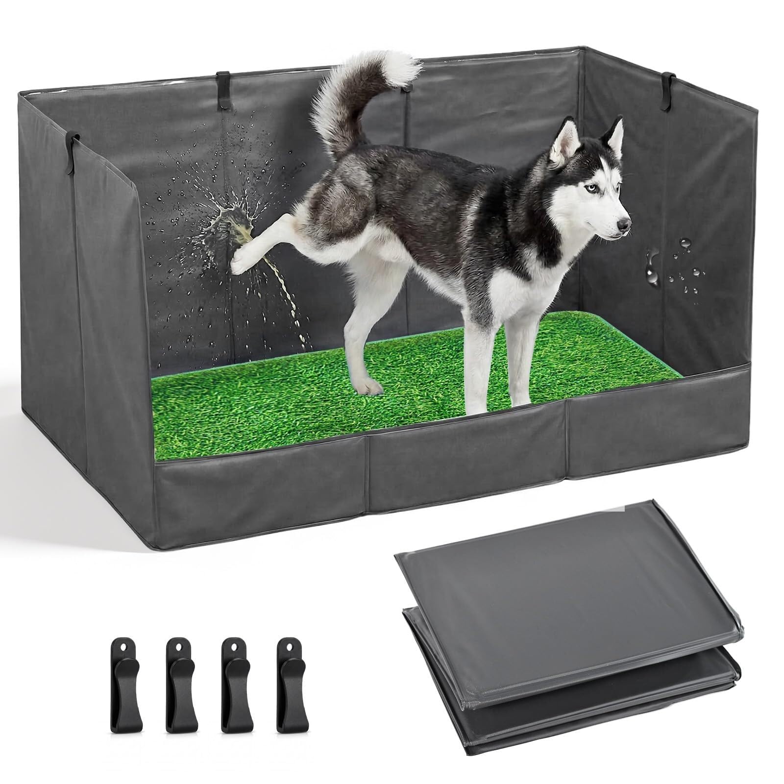 High Walls - Vasino per cani con erba artificiale, pieghevole, per interni, 40 x 60 x 90 cm, con fodera impermeabile, per cuccioli di piccola e media taglia (nero, 80 x 60 x 40 cm)