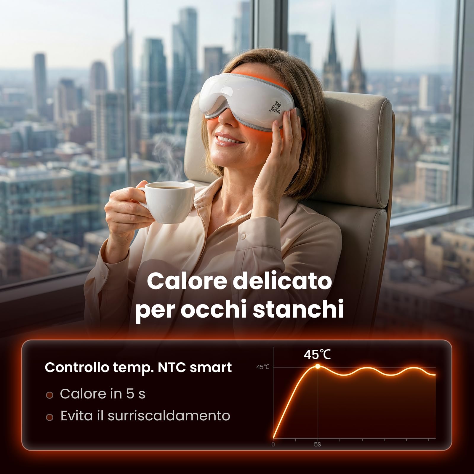 Bob and Brad EyeOasis 3, Massaggiatore per occhi con calore e freddo, maschera per occhi con pressoterapia e musica, per calmare la secchezza oculare e l'emicrania, idea regalo