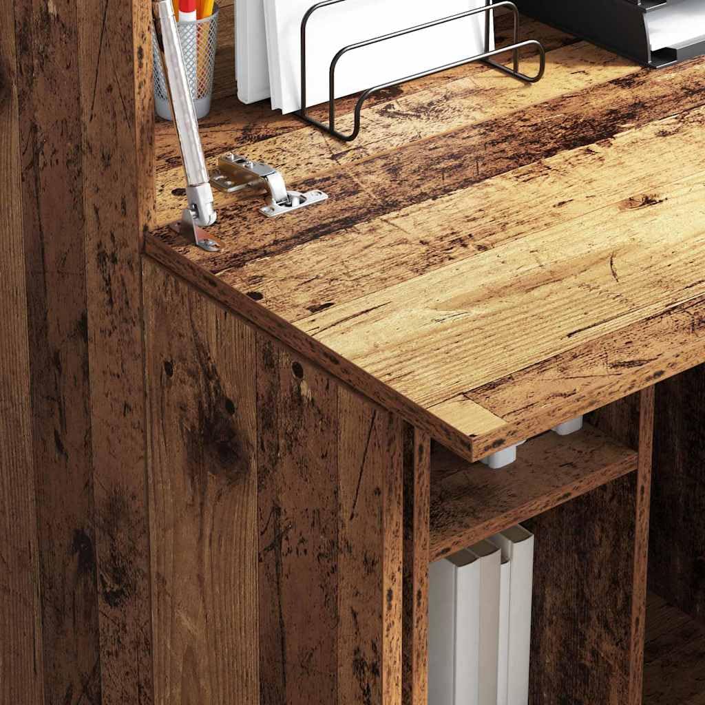 Scrivania in legno anticato, 71,5 x 31,5 x 106,5 cm, con scaffale e 3 ante per casa, studio, camera dei ragazzi, laptop, PC, monitor, tastiera, stampante, raccoglitore