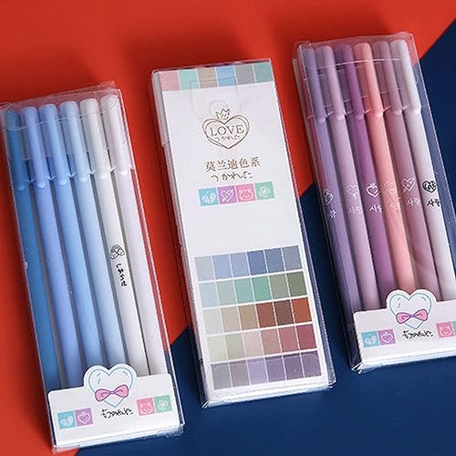 Miniatura 6 de Paquete de 12 bolígrafos de tinta de gel, morado, azul, caramelo, color Morandi, tinta negra, punta extrafina de 0.020 in, lindos bolígrafos para