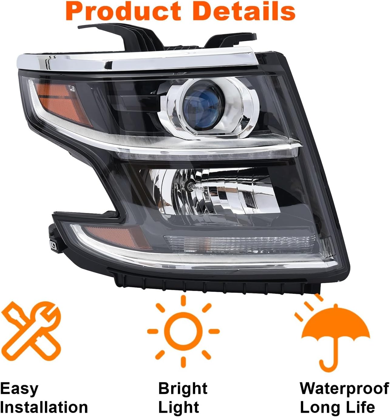 HID/Xenon Headlight Assembly Compatible with 2015-2020 Chevy Tahoe Suburban LTZ/Premier Projector Headlamp Replace for OE# 84582598 GM2503406 (Right Passenger Side)