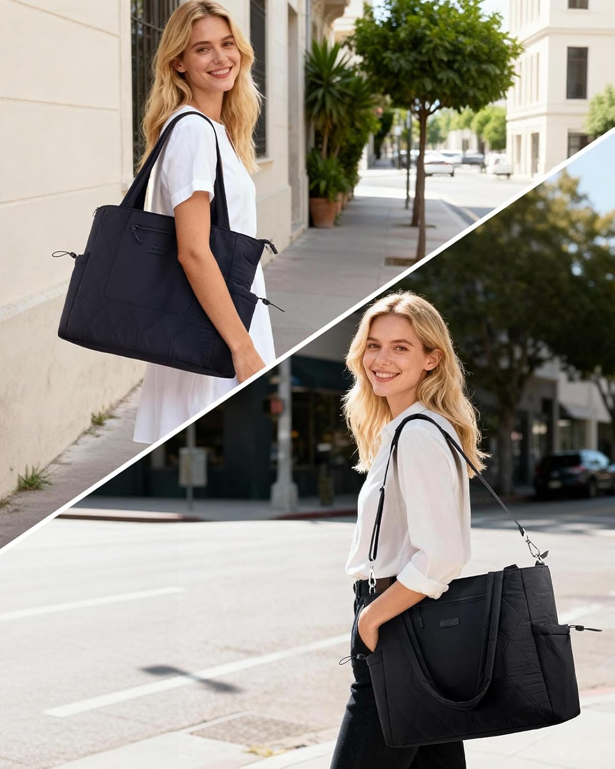 Puffer Tote Bags for Women, Quilted Puffy Laptop Bag with Luggage Sleeve & Cup Holder for Travel Work Teacher Nurse - Image 2