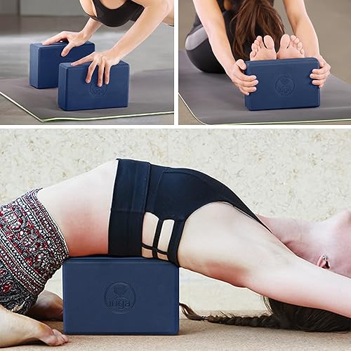 Miniatura 6 de IUGA Bloques de yoga con correa antideslizante de alta densidad de 9 x 6 x 3 pulgadas, bloque de yoga sólido y corcho con correa de yoga para