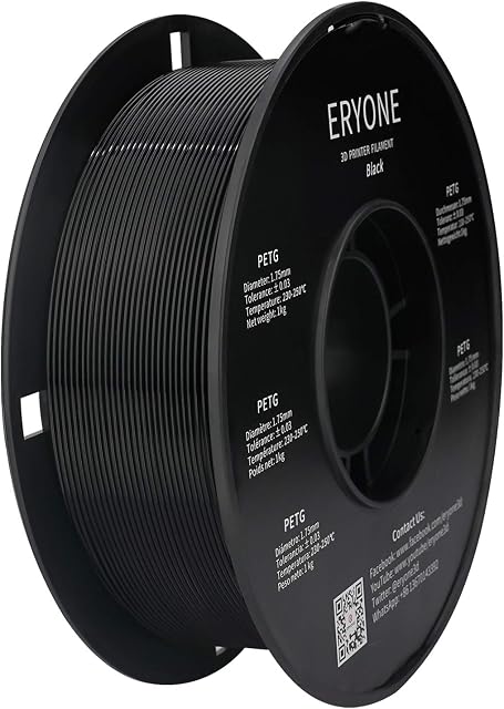 ERYONE PETG Filament 1,75 mm, 3D Printer Filament PETG, +/- 0,03 mm, 1 kg / Spool, Black