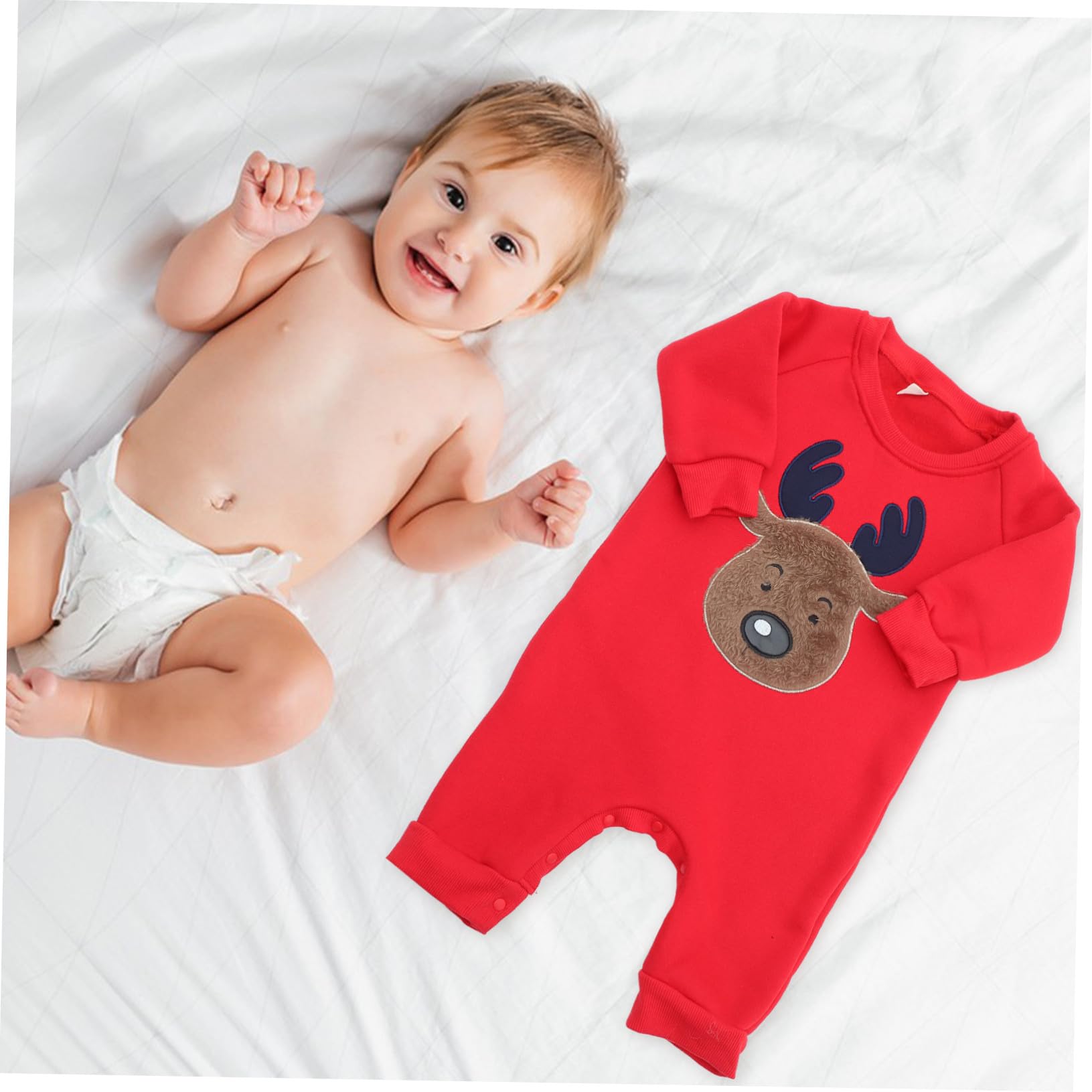 FRCOLOR Mono Niña Recién Nacido Invierno con Forro Polar Rojo de de Manga Larga para Niña Ropa Cálida y Cómoda para Cambio Fácil de Pañal para Fiestas Navideñas y Diario