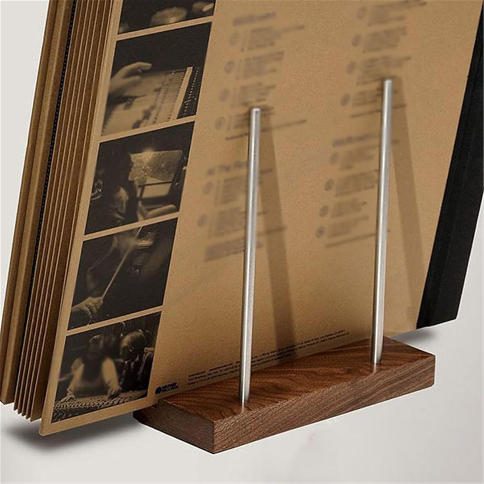 Soporte de CD multifuncional para escritorio, soporte de madera para discos de vinilo con soportes de metal