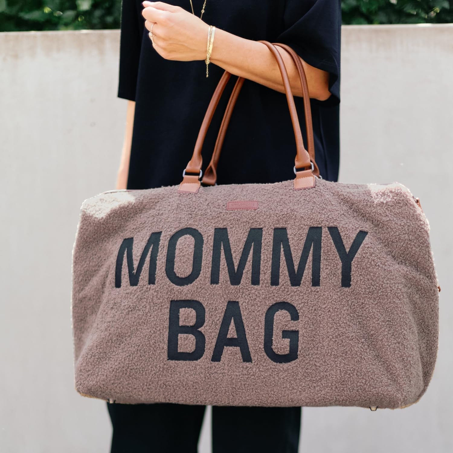 CHILDHOME Mommy Bag Sac à Langer Grande Contenance Tapis à Langer Bandoulière Ajustable Poche Isotherme Teddy Brun