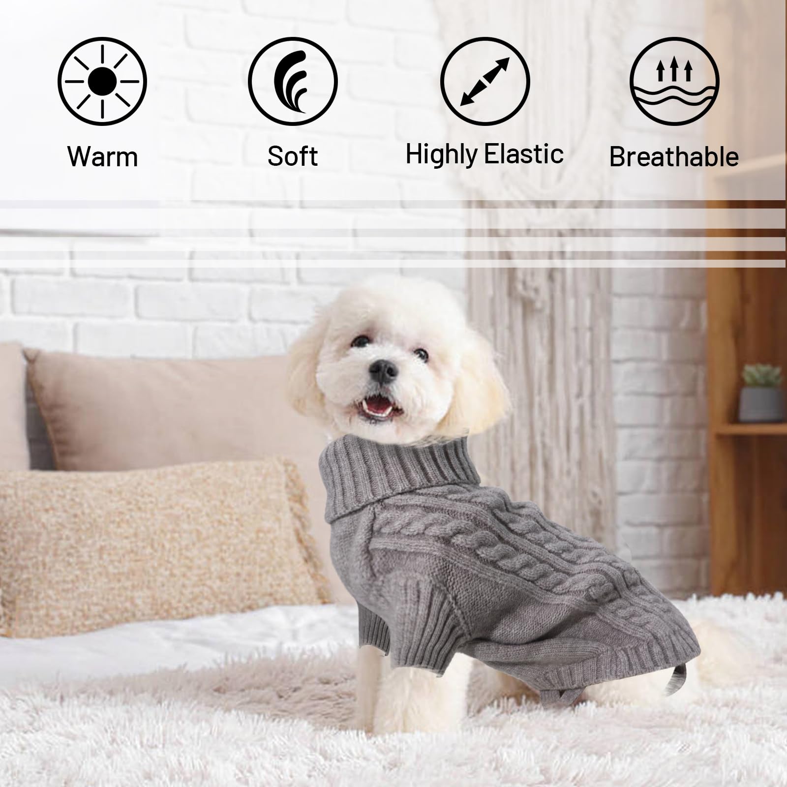 LiebeDD Maglioncino Cane Taglia Media - Classico Maglione Cane Caldo Lavoro a Maglia Cane con Foro per Guinzaglio, Maglioncino per Cani Bassotto Jack Russel (Grigio Natale M)