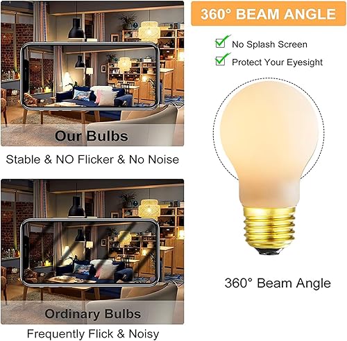 Miniatura 6 de Bombilla LED A15 equivalente a 60 vatios, bombilla LED Edison E26 regulable de 8 W, bombilla especial de vidrio de ópalo mate, 2700 K blanco cálido,