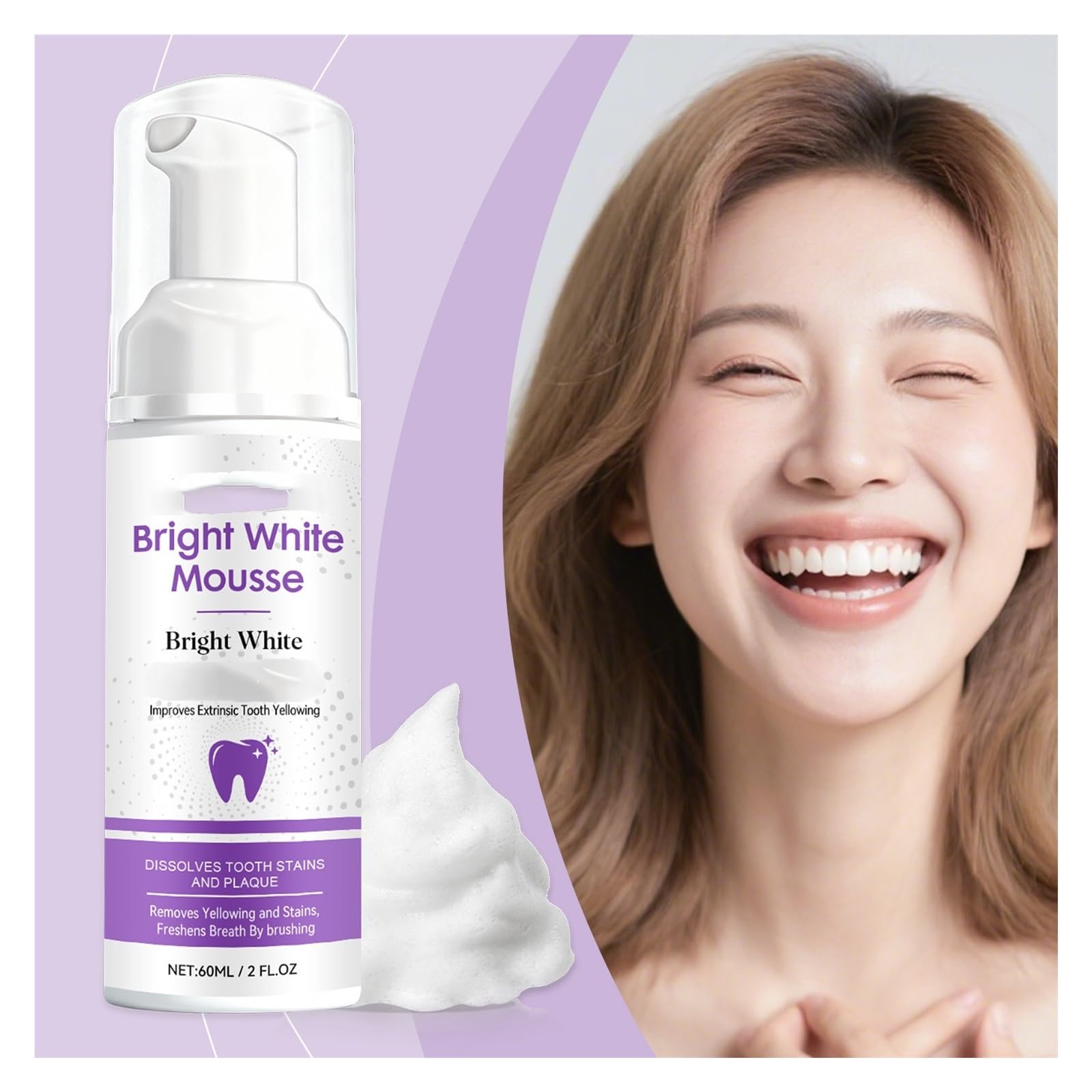 Mousse for limpieza dental de 60 ml: una espuma rica y cremosa que ayuda a mantener el esmalte absorbe las manchas superficiales(2pcs)