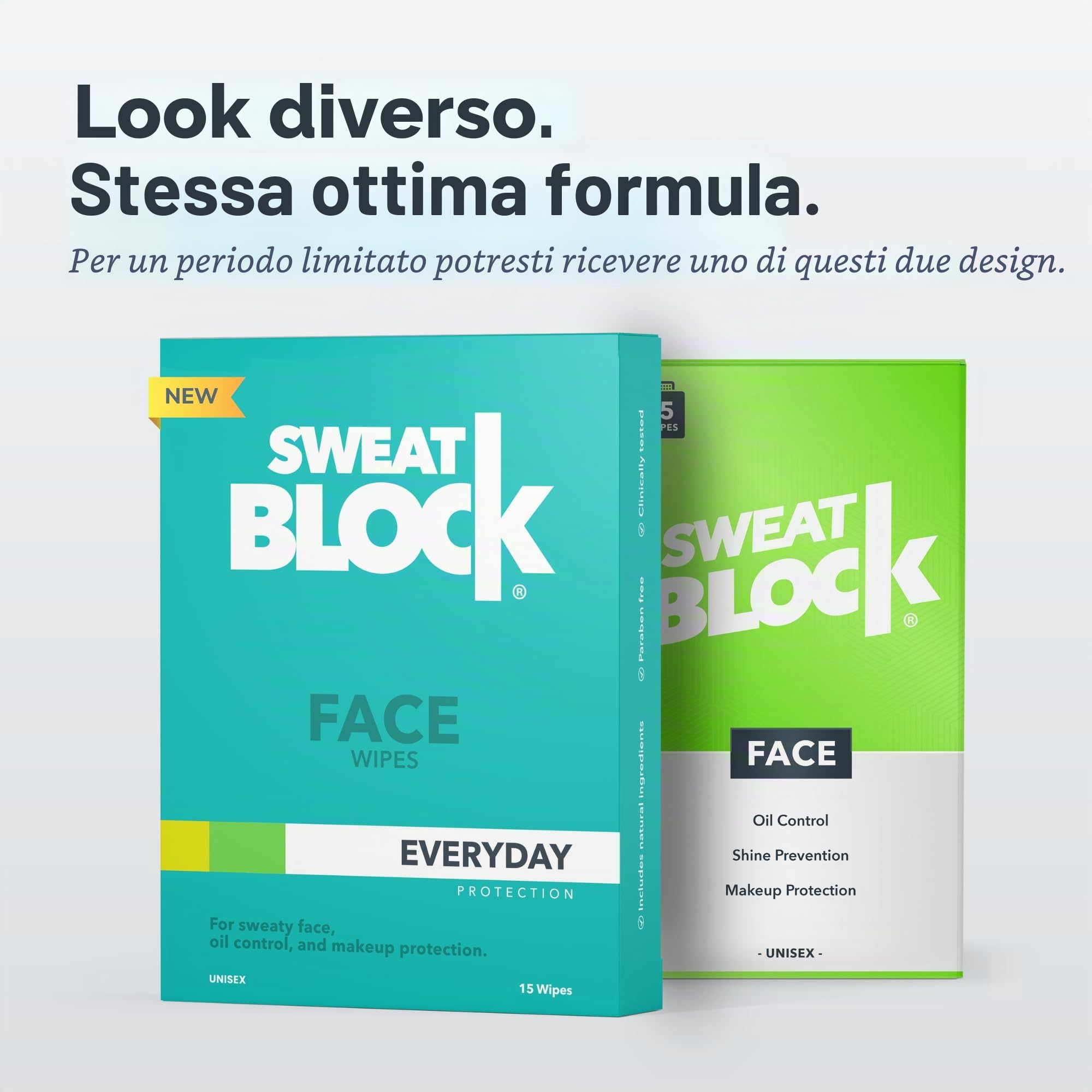 SweatBlock Salviettine viso quotidiane + controllo della pelle grassa, minimizzano la lucentezza e proteggono il trucco. Ideale per viso, fronte e lab