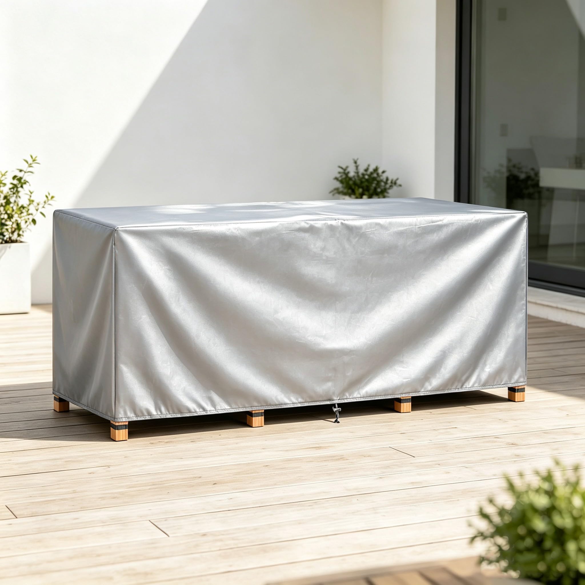 Funda Muebles Exterior Impermeable 345x100 Cubierta de Mesa de Jardín 345x100x60cm/LaxAnxAl 936D Oxford Anti-Viento Anti-UV Funda Protectora Exterior para Mesa Y Sillas Sofá - Plata