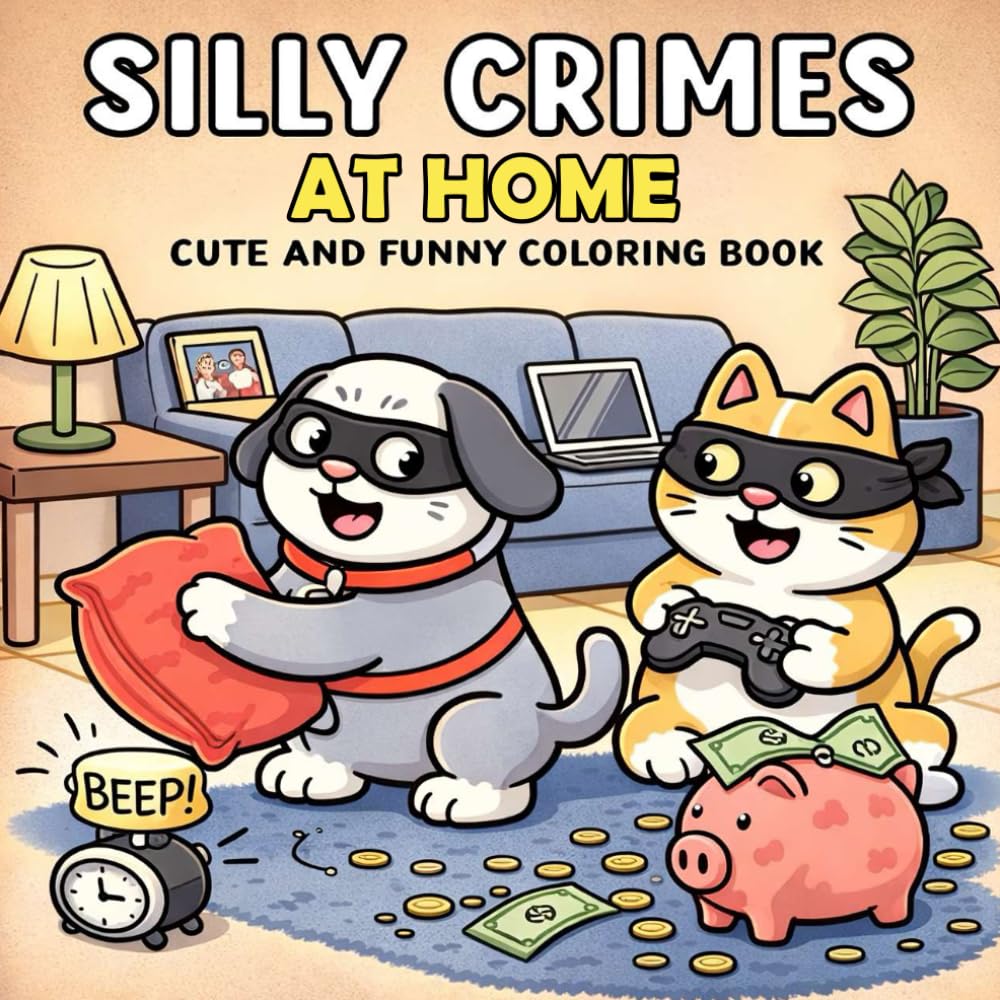 Silly Crimes At Home: Cute and Funny Coloring Book for Teens and Adults: A Cozy Collection of Cute Animal Mischief, Funny Home Accidents.