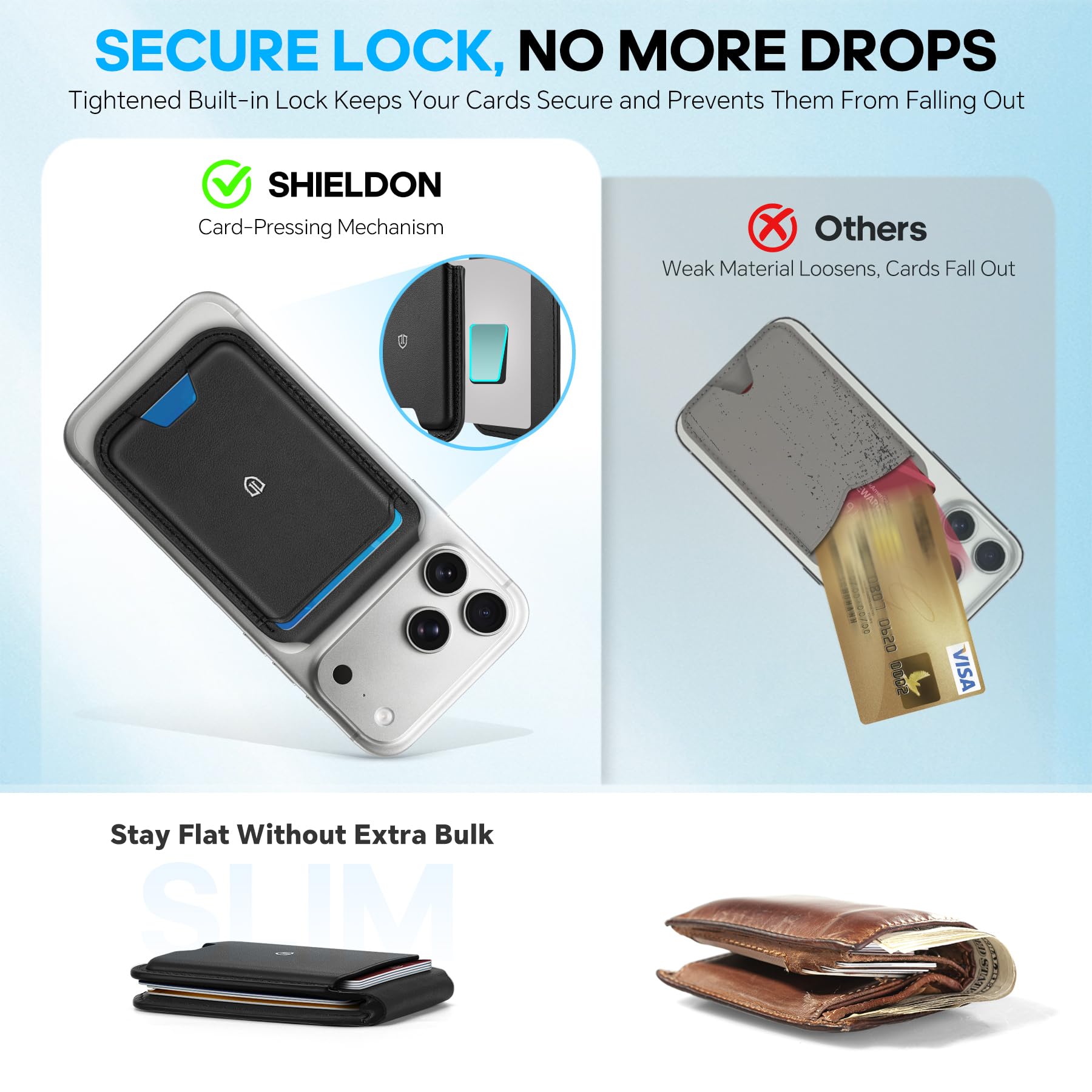 Shieldon Porte Carte pour Magsafe Wallet, Portefeuille Magnétique en Cuir Véritable, [Support Réglable][RFID Blocage][Forte Adhérence] Porte-Cartes Adhésifs pour iPhone Série 17/16/15/14/13/12 - Noir