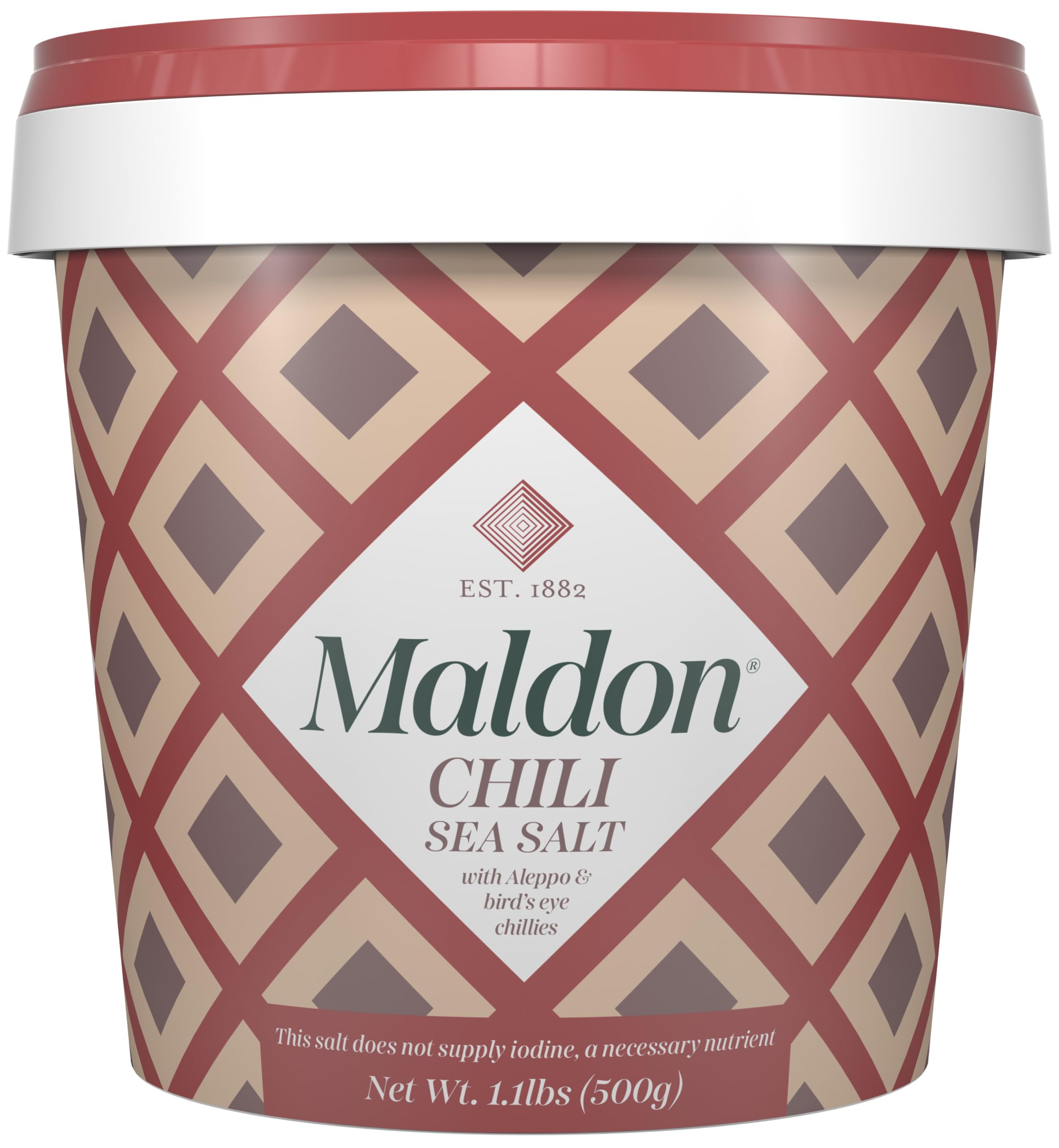 Maldon Chili Sea Salt with Aleppo & Bird’s Eye Chilies, Perfect for a Wide Range of Dishes, Fantastic Burst of Flavor, Pyramid-Shaped Flakes - 1.1lb