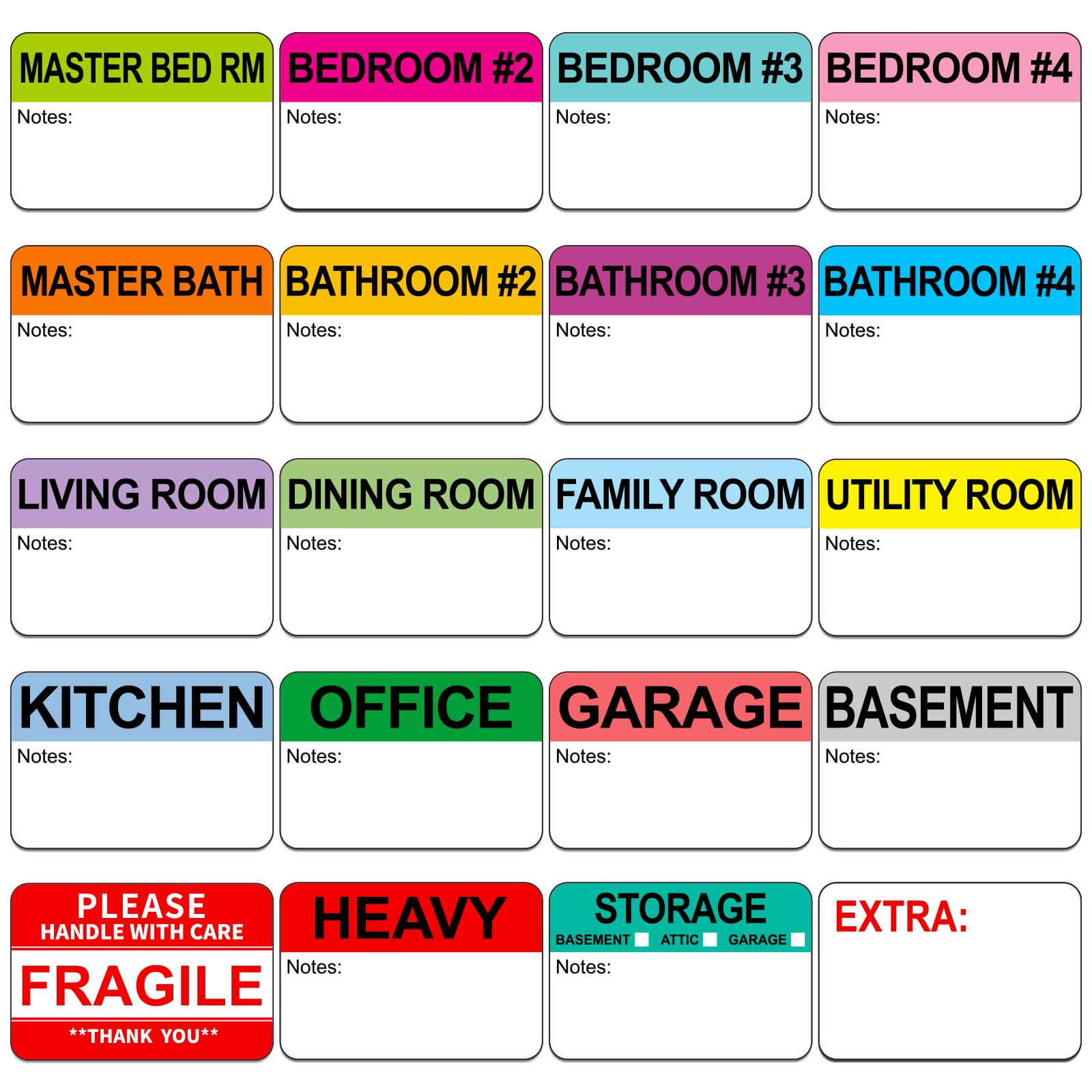 3”x2” Moving Labels for Boxes Color Coded 4 Bedroom, 600 Pcs Moving Stickers 4 Bathroom, Packing Labels for Moving Boxes, Strong Adhesive Fragile