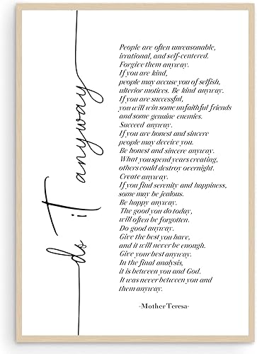 Arte de pared con citas de Madre Teresa, póster con citas inspiradoras, arte de pared para la oficina en casa, decoración de pared, citas