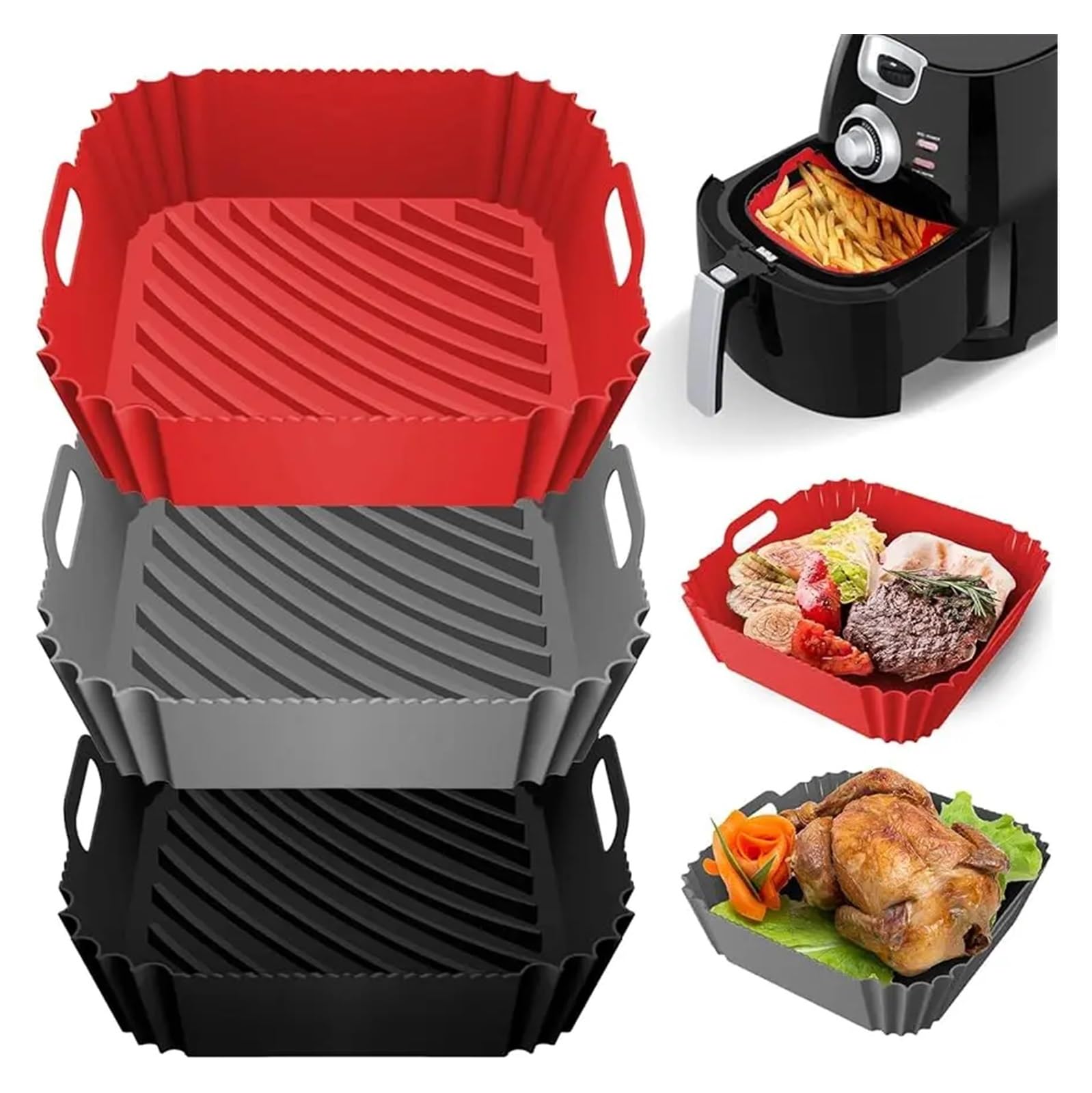 Genérico Cesta de Silicona for freidora de Aire, Molde Plegable Reutilizable for freidora de Aire, Bandeja de Revestimiento, Accesorios for Horno y microondas(Red)