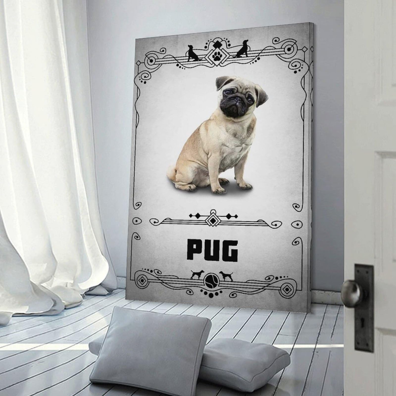 Junmoney Pug Canvas Wall Picture, 24x36inch(60x90cm), for Front Hall, Corridor Or Welcome Spaces, Wall Decor to Refresh Empty Corners