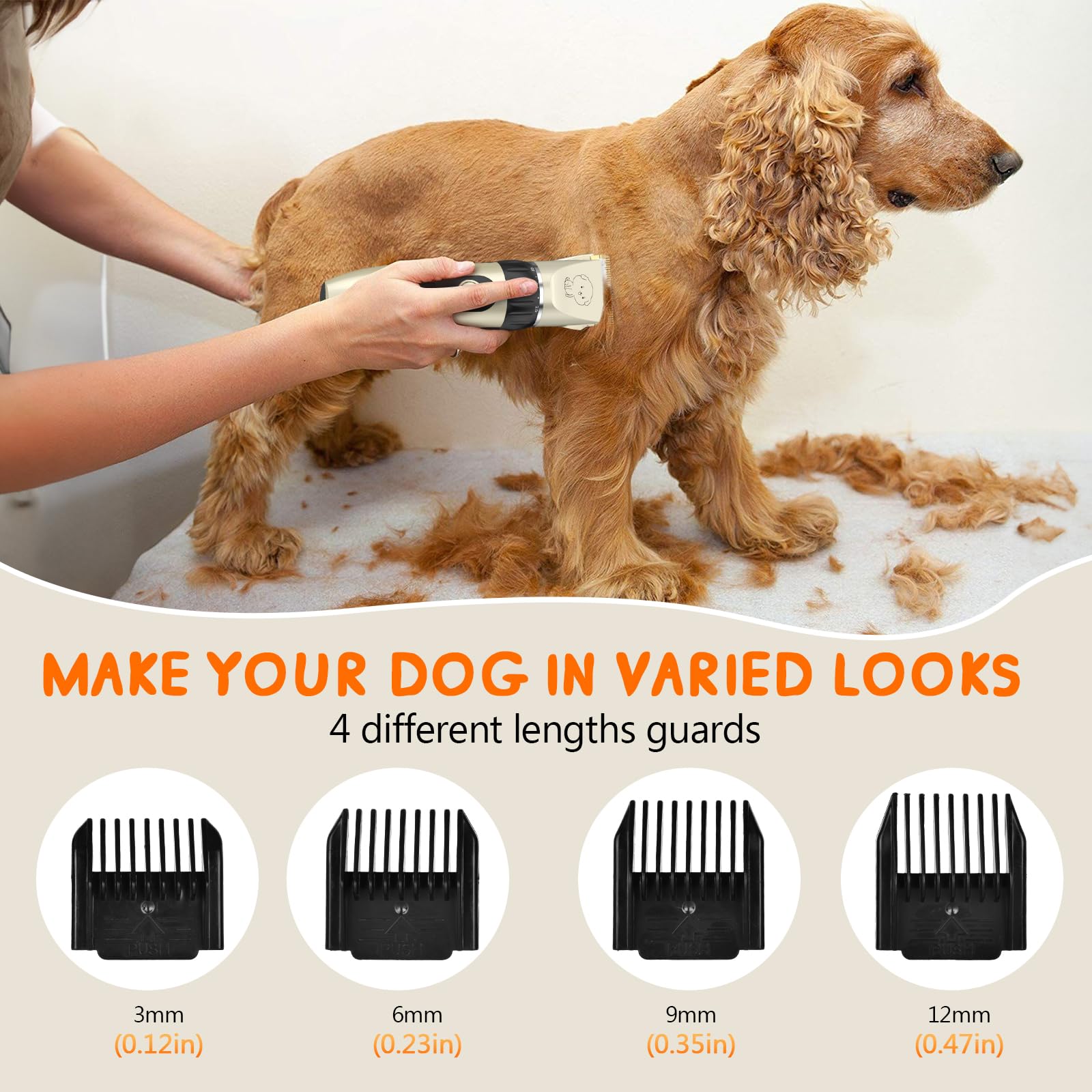 YAZEKY Premium Maquina Cortar Pelo Perros,Bajo Nivel de Ruido Cortapelos Profesional para Perros,Cortapelos para Mascotas Impermeable Todo el Cuerpo Lavable Inalámbrico Recargable (Oro)