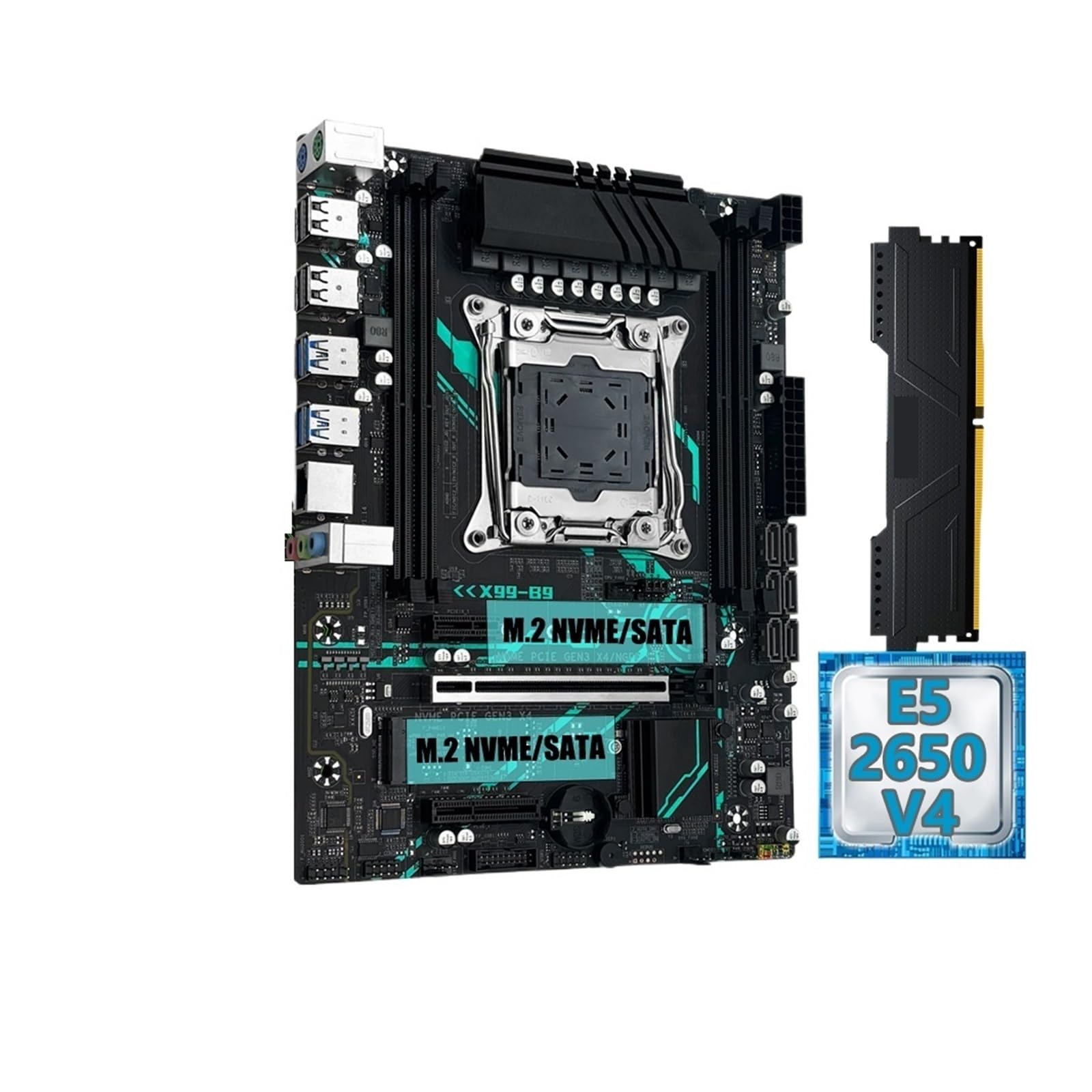 Combo de Placa Base X99 B9 con procesador LGA2011-3 Xeon E5 2650 V4 Opcional y ECC DDR4 16 GB R-Am M.2 NVME SATA M-ATX(Motherboards)