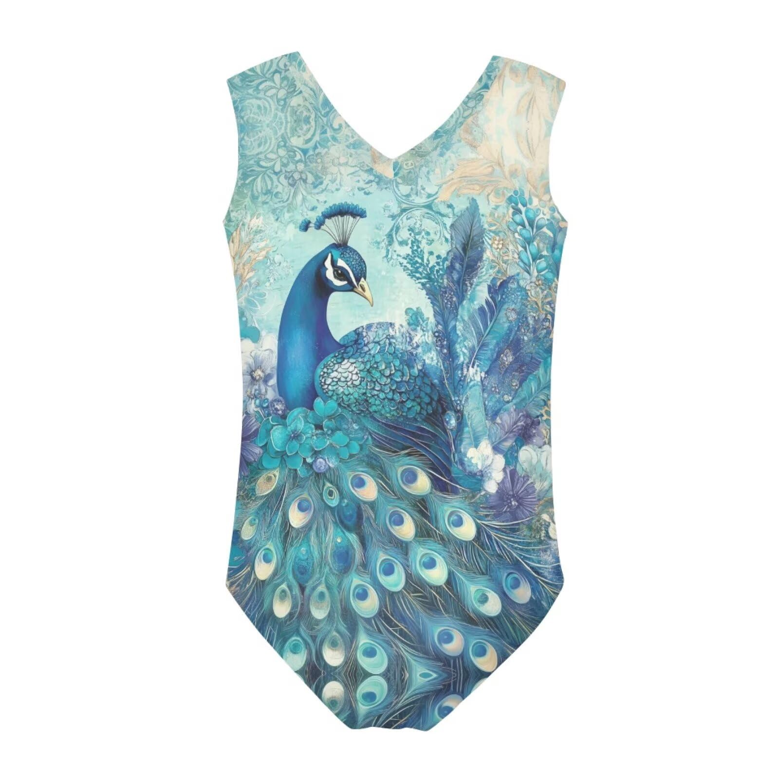 Frymappies Peacock Swimsuit for Girls 5T 6T Bathing Suits Kids One Piece Swimwear Little Girls Novelty V Neck Sleeveless Swimsuits Casual Seamless Hawaiian Beach Swim Bathing Suit