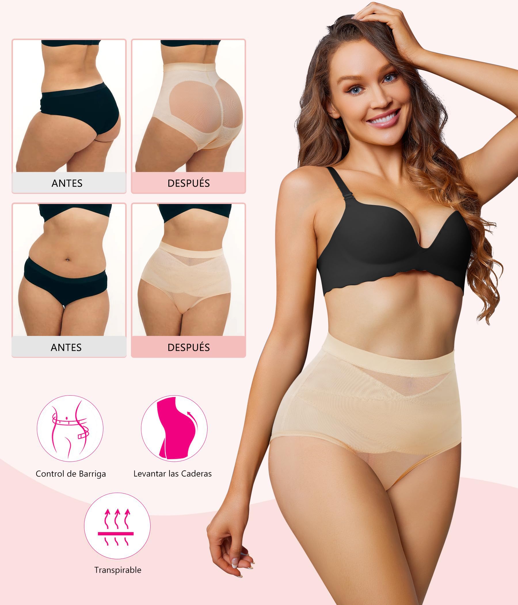 Gotoly Pack de 2 Braga Faja Reductora Mujer Invisible Adelgazante Shapewear Braguitas Moldeadoras Control de Barriga Faja Sin Costuras