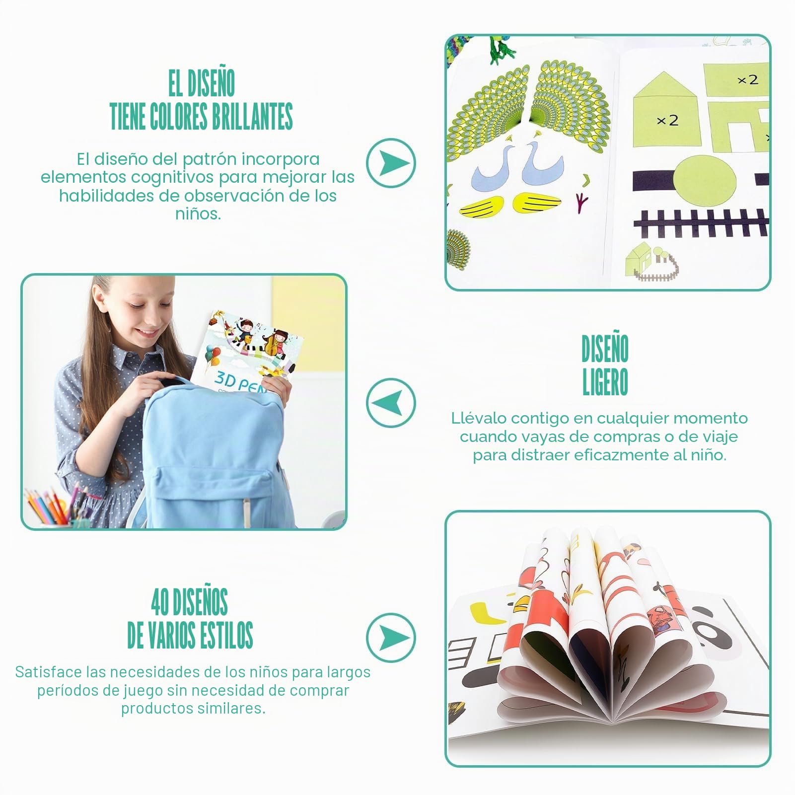 Libro de dibujo con impresión 3D plantillas de bolígrafo 3D plantilla reutilizable y colorida con 40 patrones de papel grueso con tablero de copia de plástico transparente regalo de bricolaje creativo