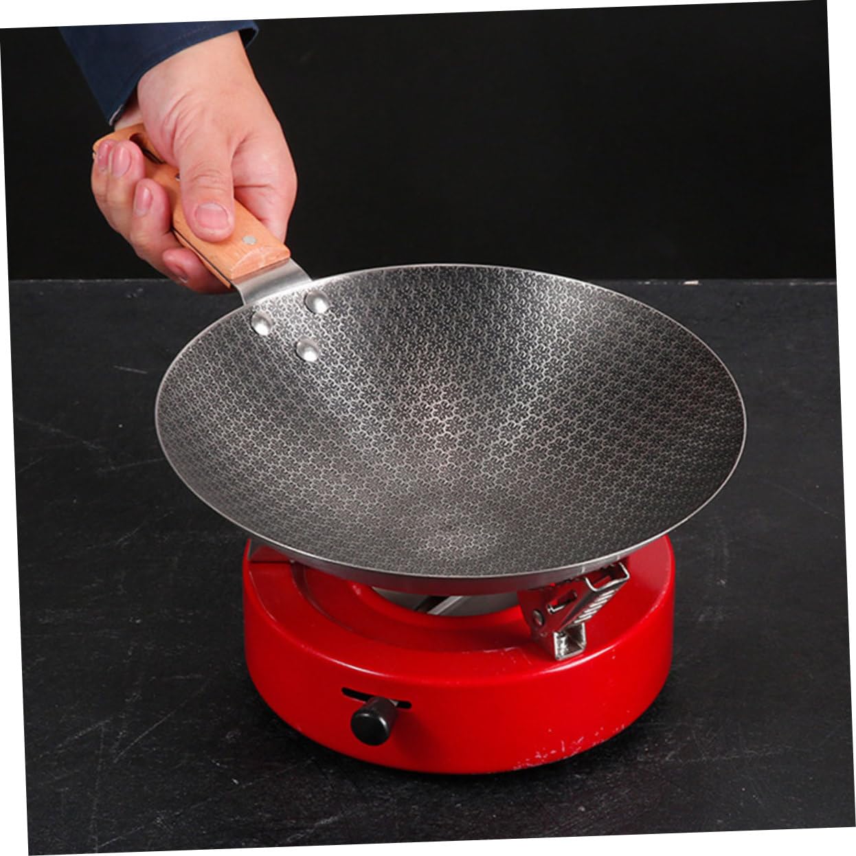VICASKY Wok da Esterno Piccolo in Acciaio Inox Manico in Legno