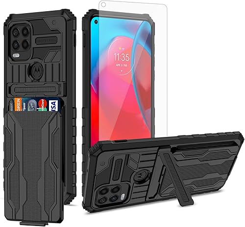 Asuwish Funda para Moto G Stylus 5G con protector de pantalla de vidrio templado y soporte delgado para tarjetas de crédito, ranura híbrida,