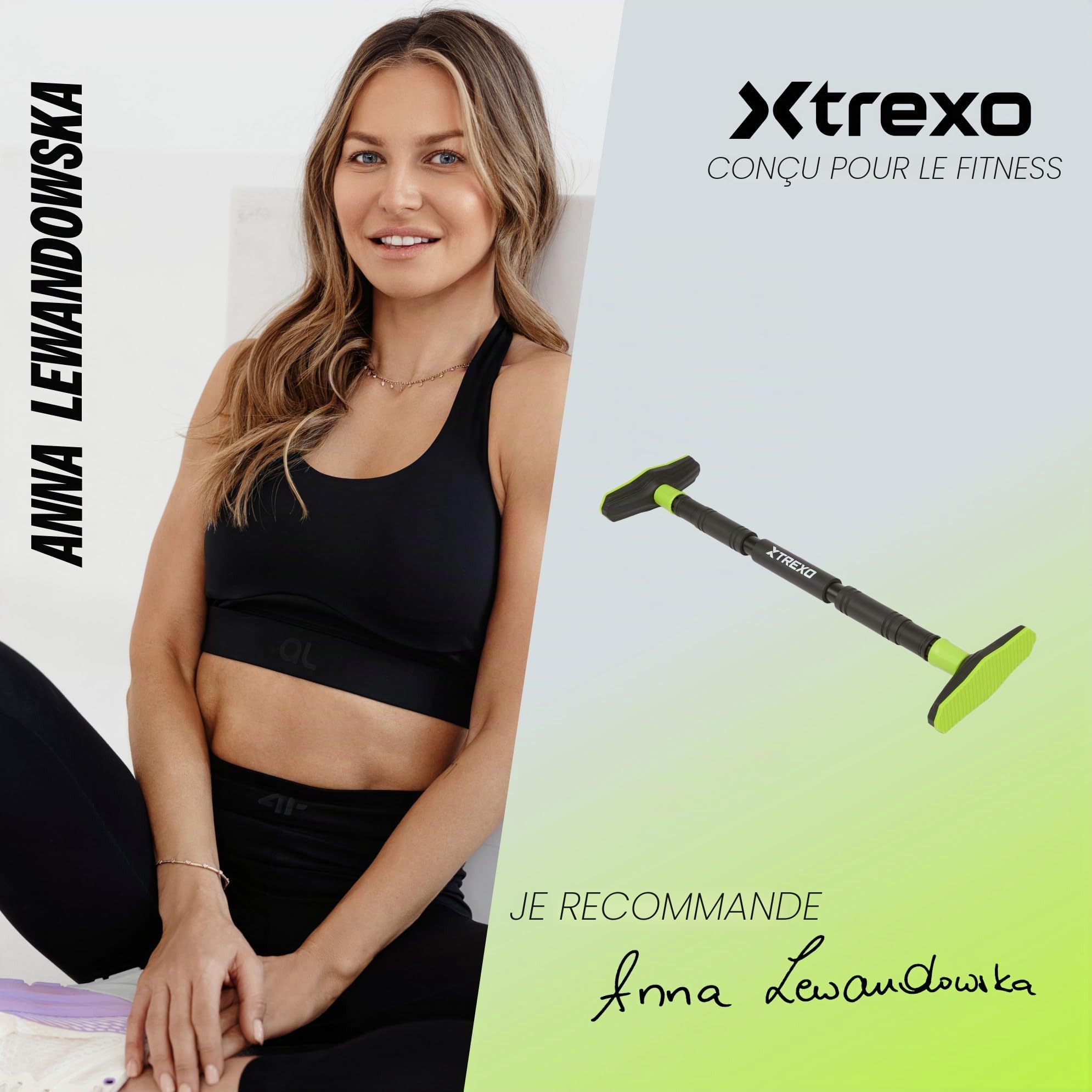 XTREXO Barre de traction, longueur réglable 70 à 96 cm, en acier, charge maximale : 150 kg, pour les tractions et les exercices des bras et des épaules, montage facile, barre avec extrémités en