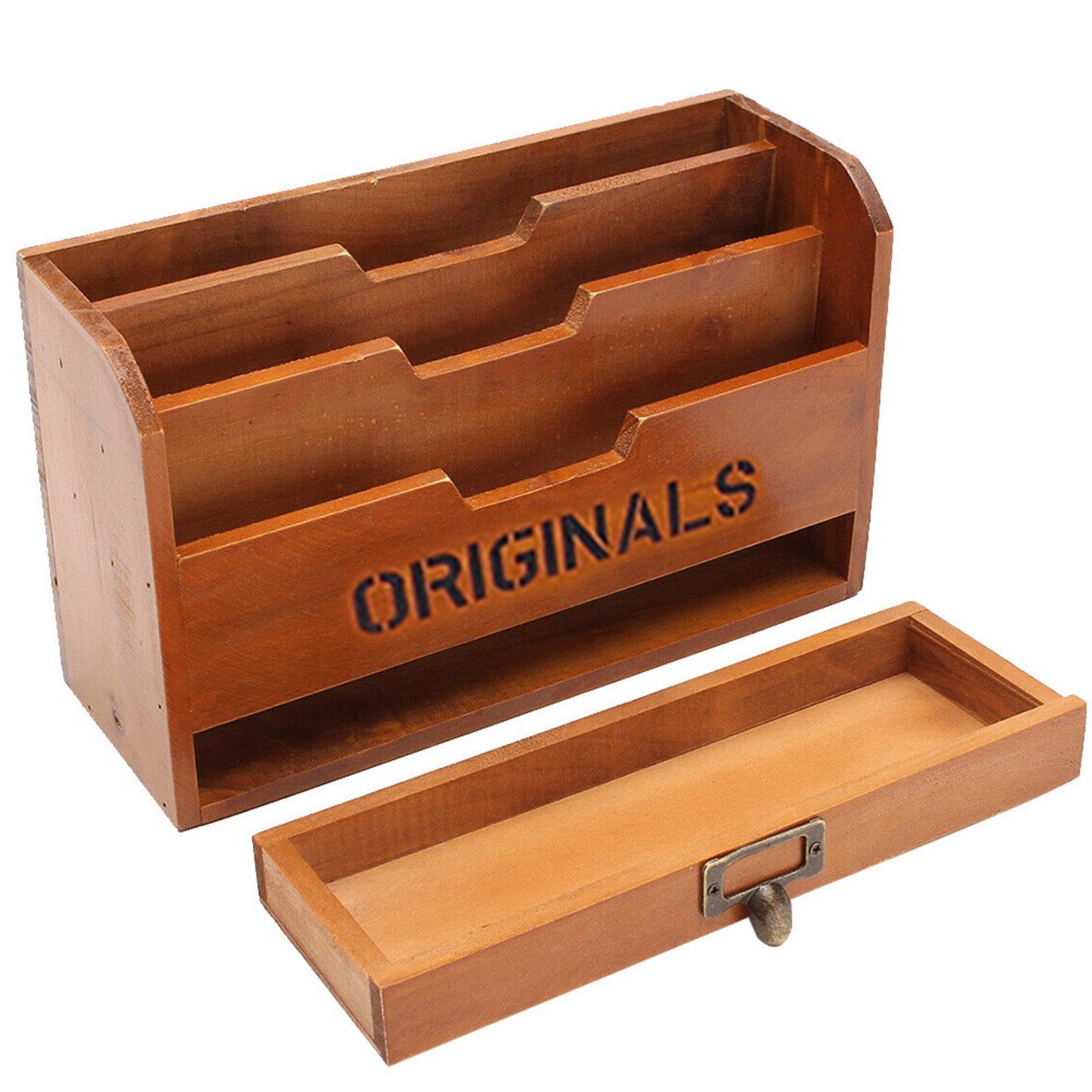 Portadocumenti da parete – Porta documenti in legno, organizer per ufficio e lettere | Supporto a parete con 3 scomparti e cassetto per studio, camera da letto, soggiorno