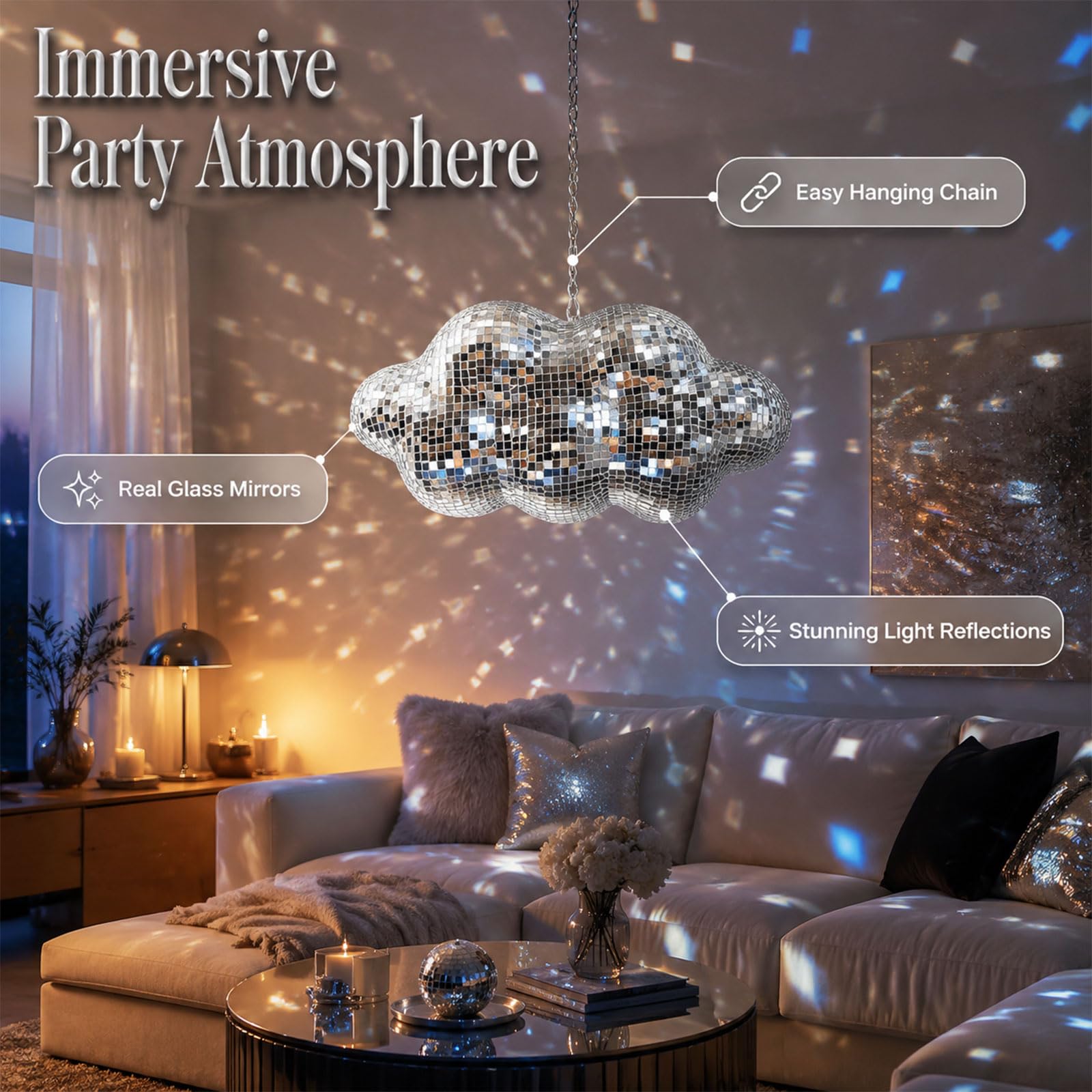 1 pièce décoration Boule Disco Nuage, élément décoratif Nuage Disco rétro, Boule Disco Miroir 31x16x13cm pour décoration intérieure et fêtes d'anniversaire