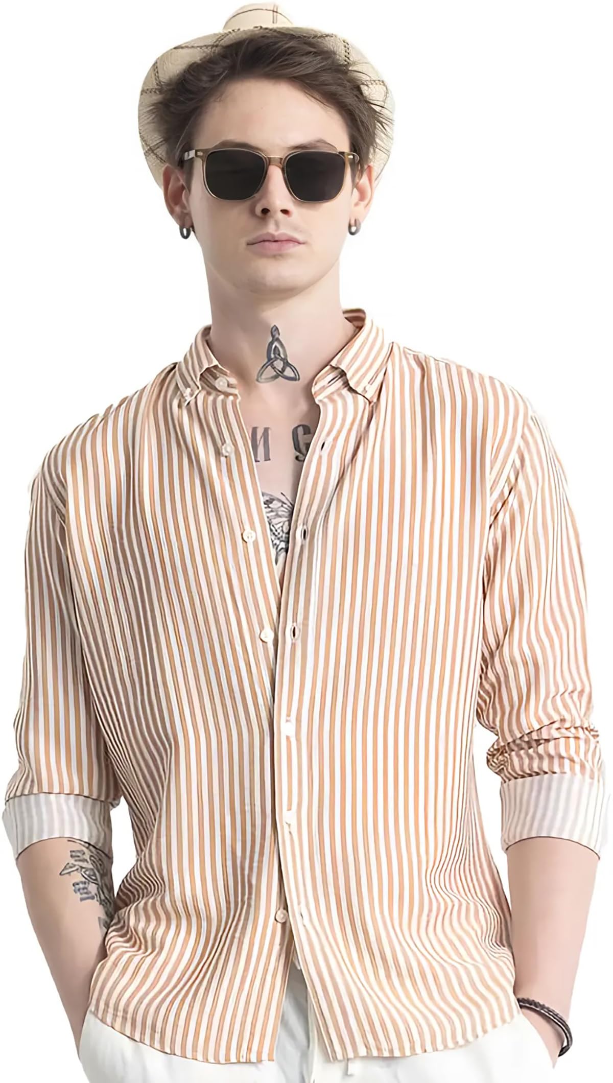 Men's Casual Printed Striped Stylish Latest Formal Shirt for Men