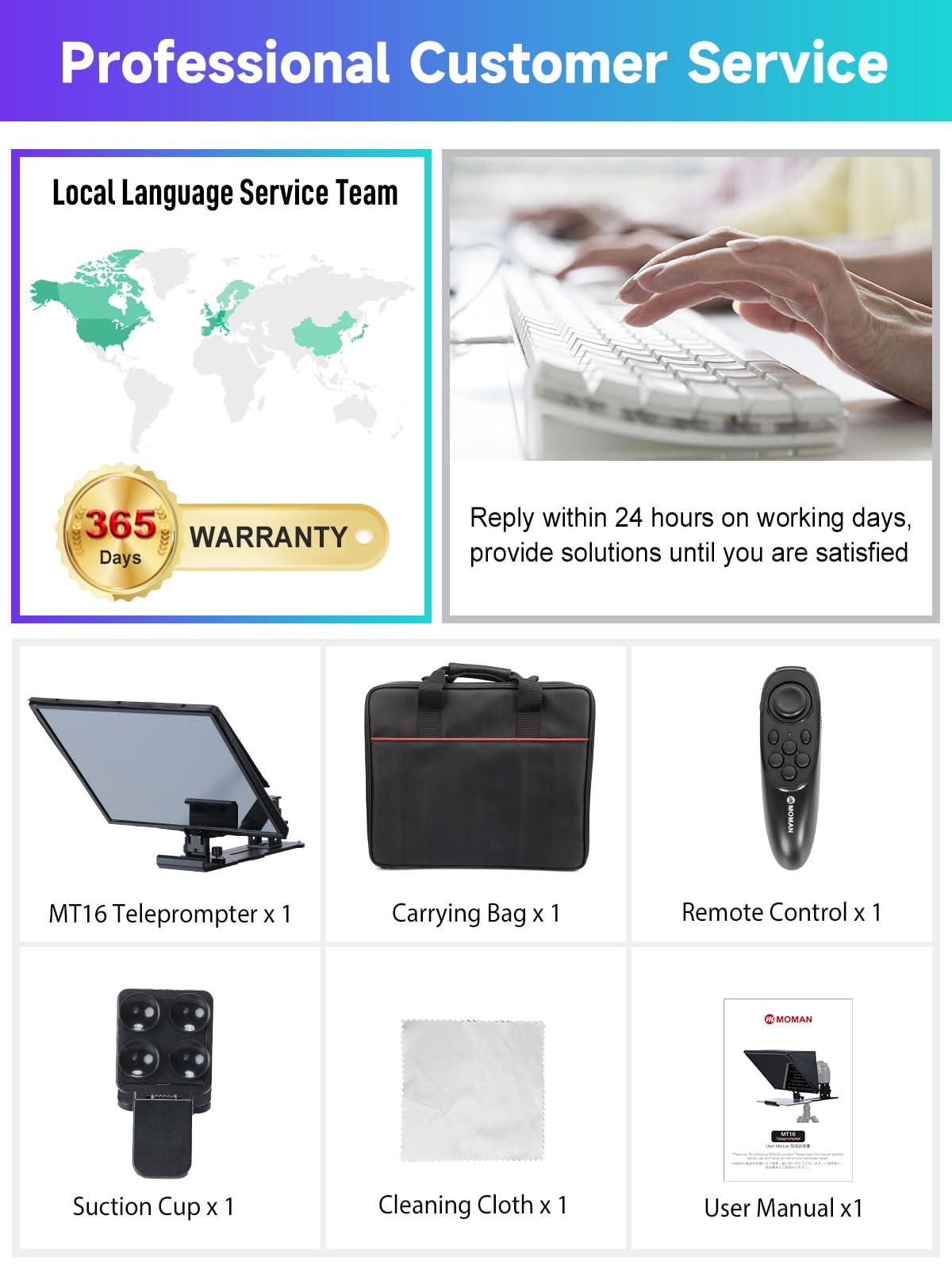 Teleprompter, Moman MT16 Prompter 16 cali, kompatybilny z iPadem/tabletem/smartfonem z aplikacją i zdalnie sterowanym nagrywaniem lustrzanek cyfrowych/kamer wideo, teleprompterów wideo
