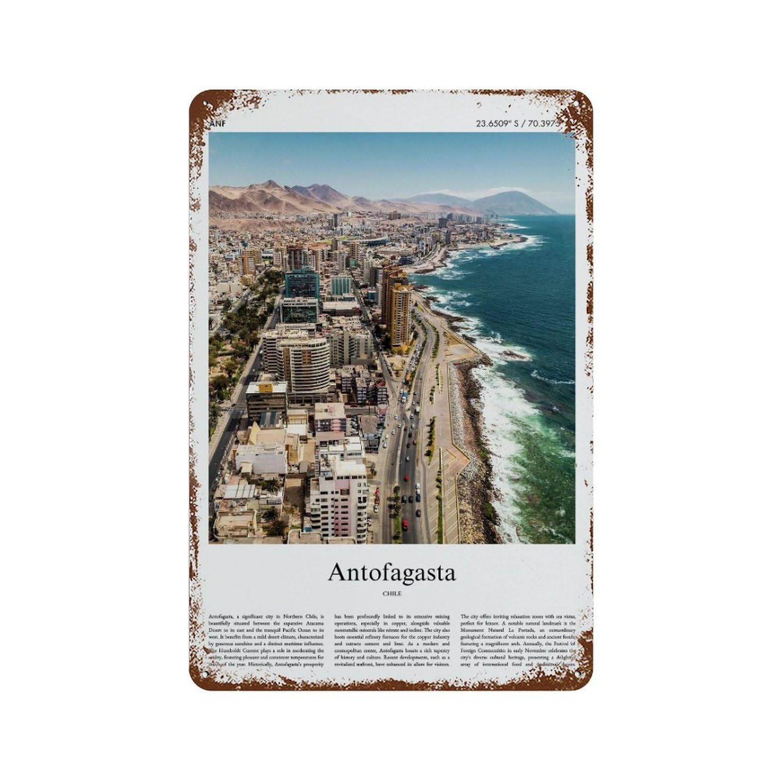 xiaoxiaoshen Antofagasta Chile City Scenery Wall Decor Art Metal Tin Poster Modern Home Decor Art Home Bar Shop Decorations Vintage Sign 30x20cm
