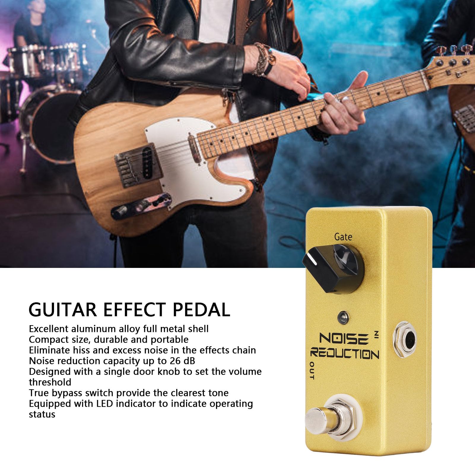 Noise Gate Pedal, Electric Guitar Effects Pedal, Aluminum Alloy Noise Killer Guitar Pedal Noise Effect 2 Modes for Electric Guitar and Bass True Bypass