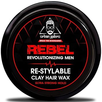 urbangabru Rebel Hair styling clay Wax for Men strong hold- 100 Times Re-Styleable & matte finish with keratin safe & natural - 85 Gram