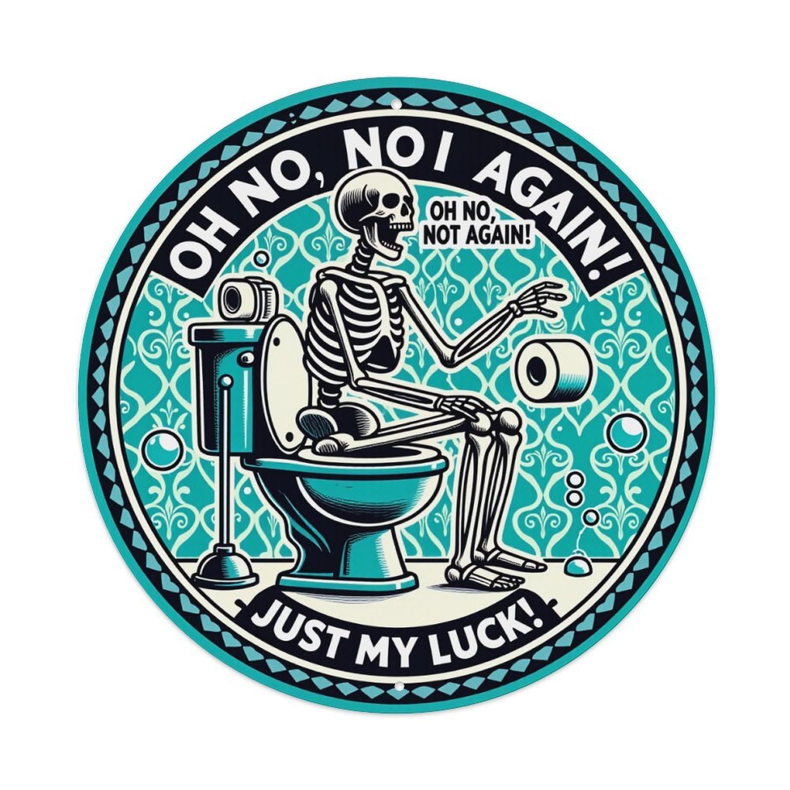 Skeleton On Toilet With Roll Round Tin Sign Retro Metal Sign for Cafe Bar Pub Home Game Room Gym Club Wall Decoration Vintage Metal Poster 8x8 Inch