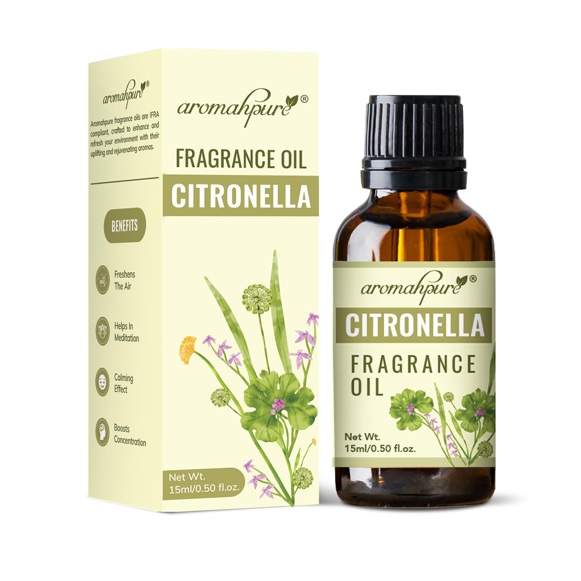 Fragrance Oil | 15ml | Citronella Aroma Oil for Home Fragrance | Best for Aromatherapy | Helps in Concentration & Meditation | Used in Diffusers, Candles, Air Fresheners, Soaps