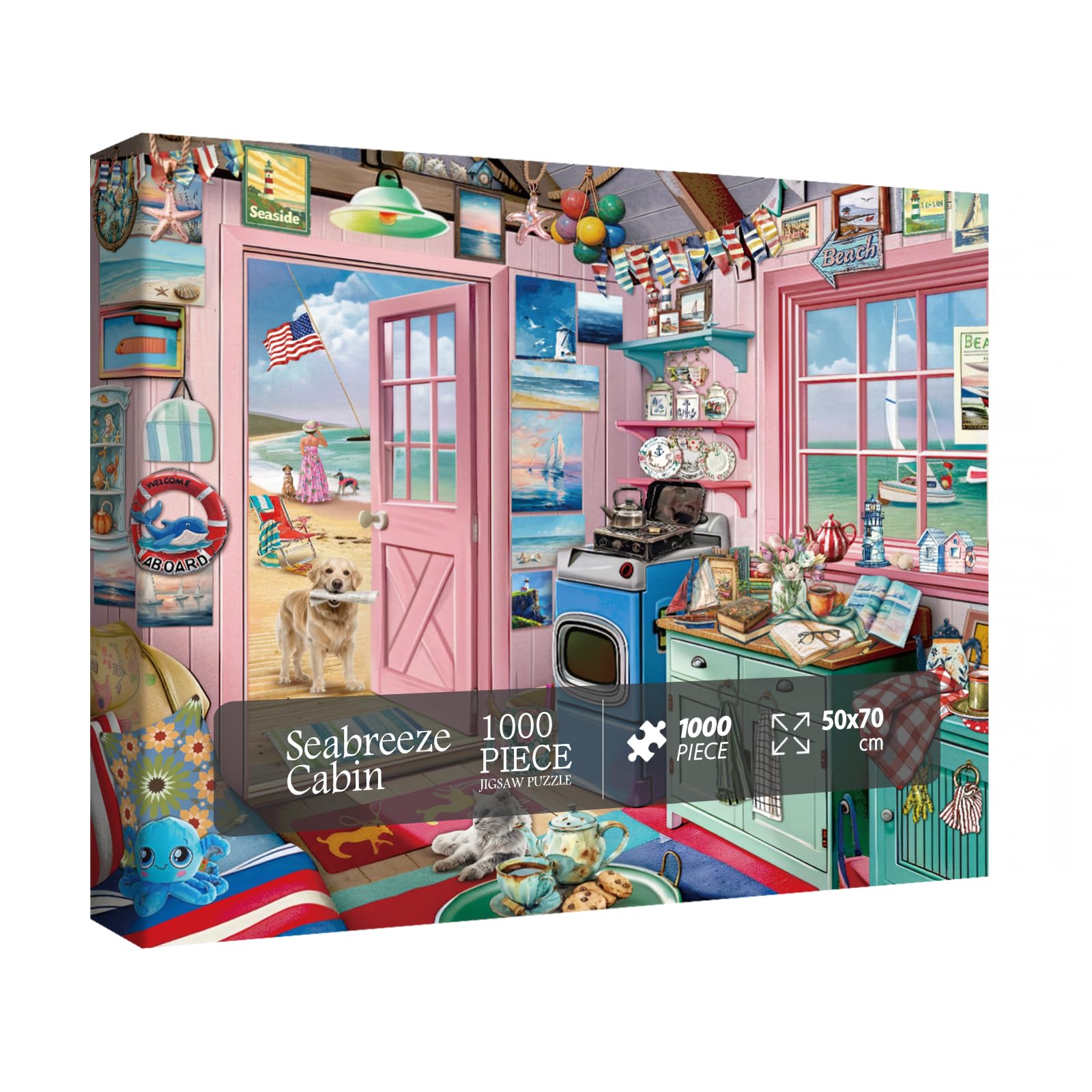 Beach Summer House Puzzle for Adults 1000 Piece, Ocean Seashore Retreat Jigsaw Puzzles, Hawaii Cabin Scenery Puzzles for Home Decor