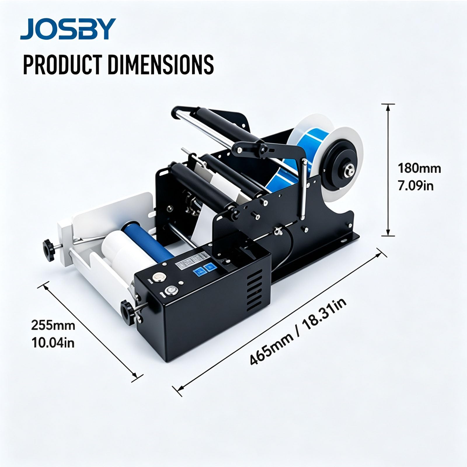 JOSBY Etichettatrice Semiautomatica per Bottiglie Rotonde, con Controllo Digitale, A Pulsante, Ideale per Piccole Fabbriche di Cosmetici, Bevande E Prodotti Farmaceutici