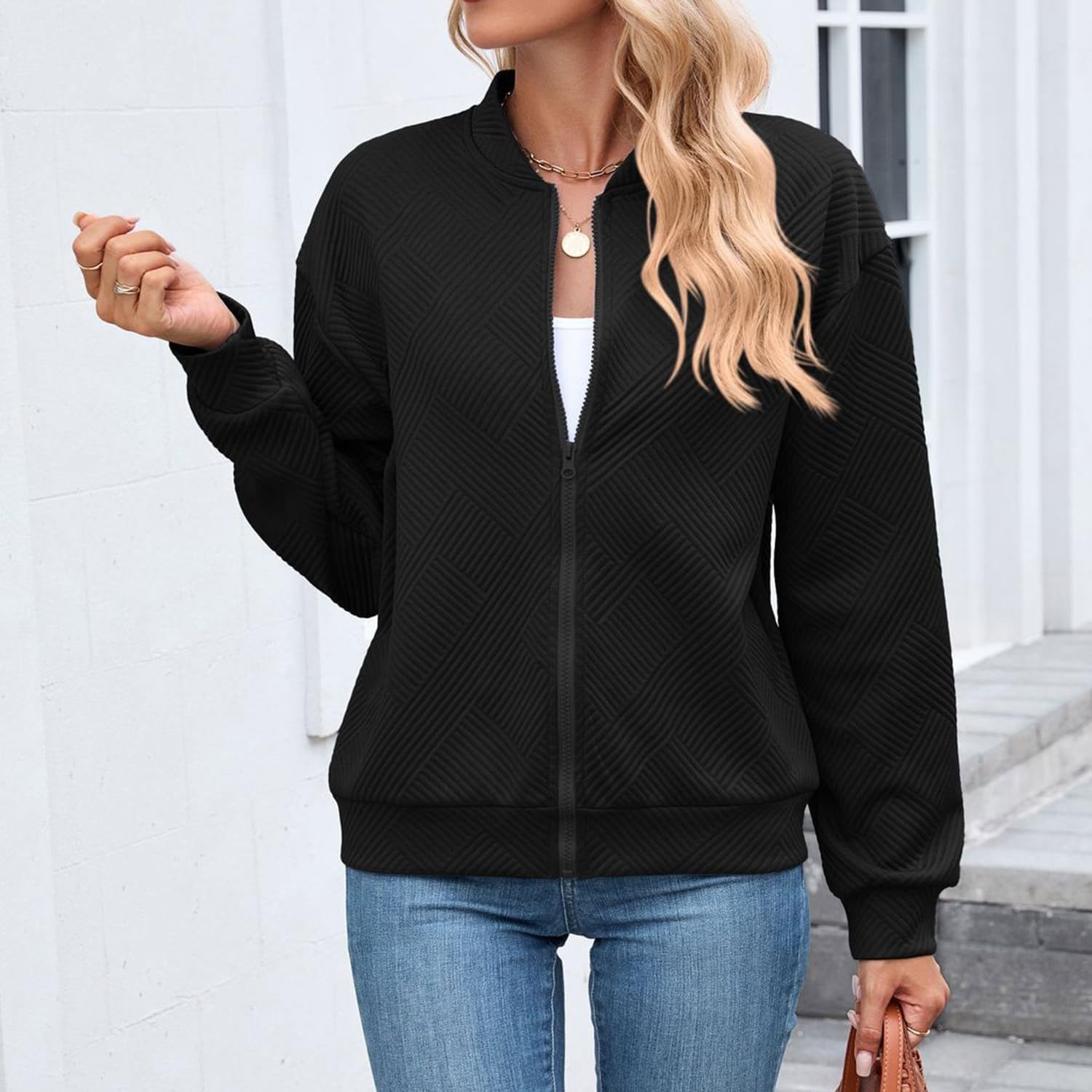 Tomwell Veste Femme Zippé Blouson Décontracté Manches Longues Manteau Léger Sweatjacke