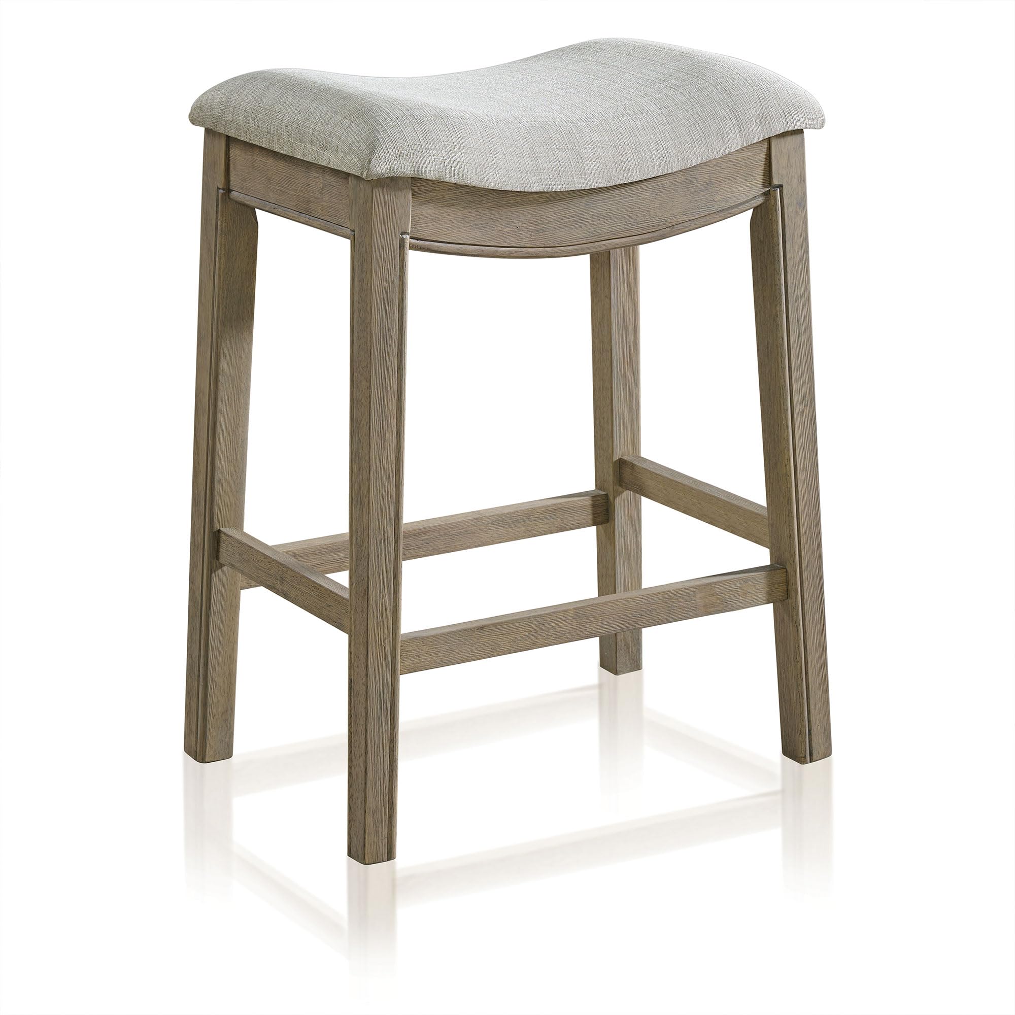 ROME + OAK Parker 26 Inch Counter Stool, Backless Saddle Kitchen Barstool in Reclaimed Oak Finish with Grey Fabric Upholstery Cushion Seat