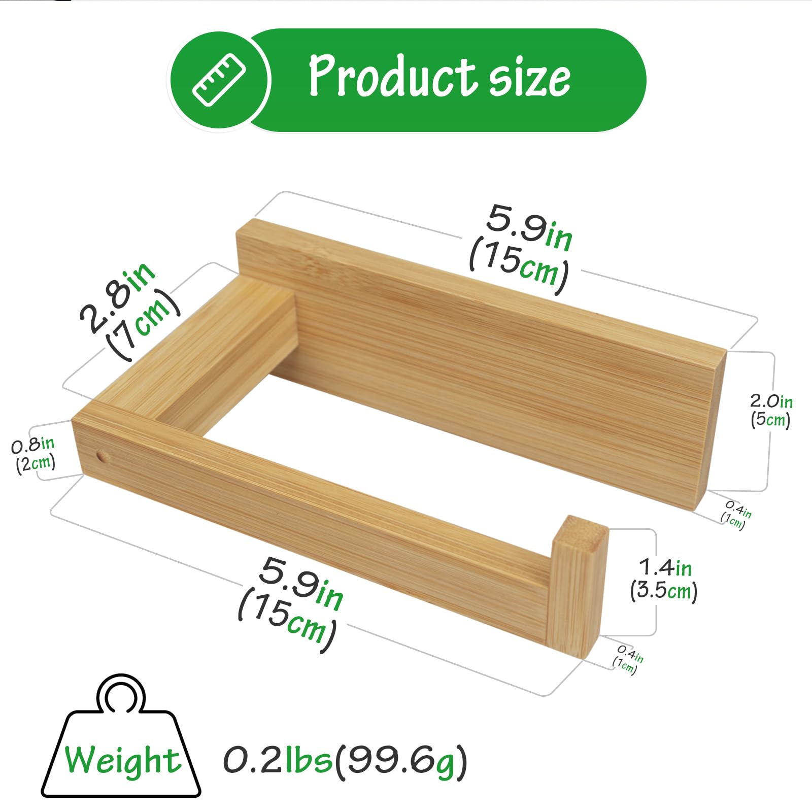 Soporte de papel higiénico de bambú para colgar en la pared, autoadhesivo o con tornillo, soporte para rollo de papel higiénico para baño y cocina 5