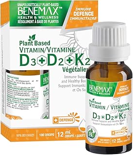 Benemax Vitamin D3 + D2 + K2 Drops: Immune Support + Healthy Bones. 12ml. 100 Drops
